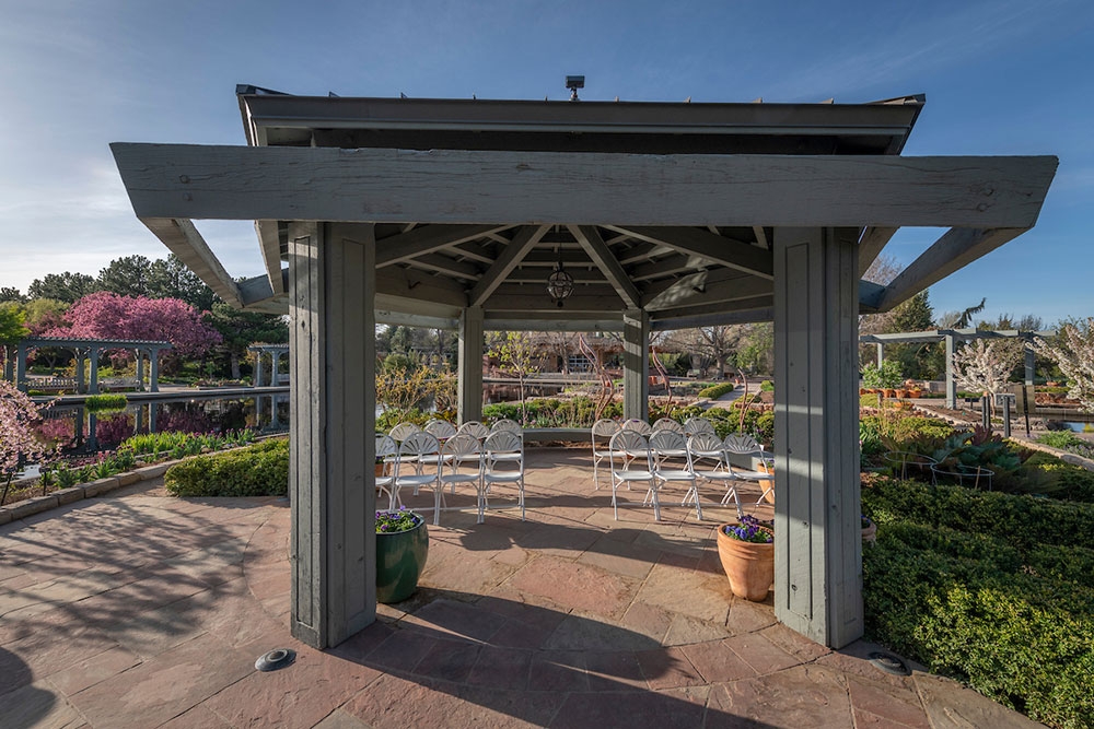 Chairs set up underneath the gazebo