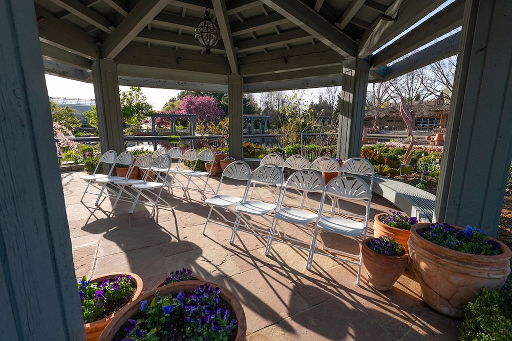 Chairs set up underneath the gazebo