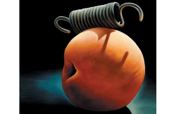 painting of a spring resting on a peach