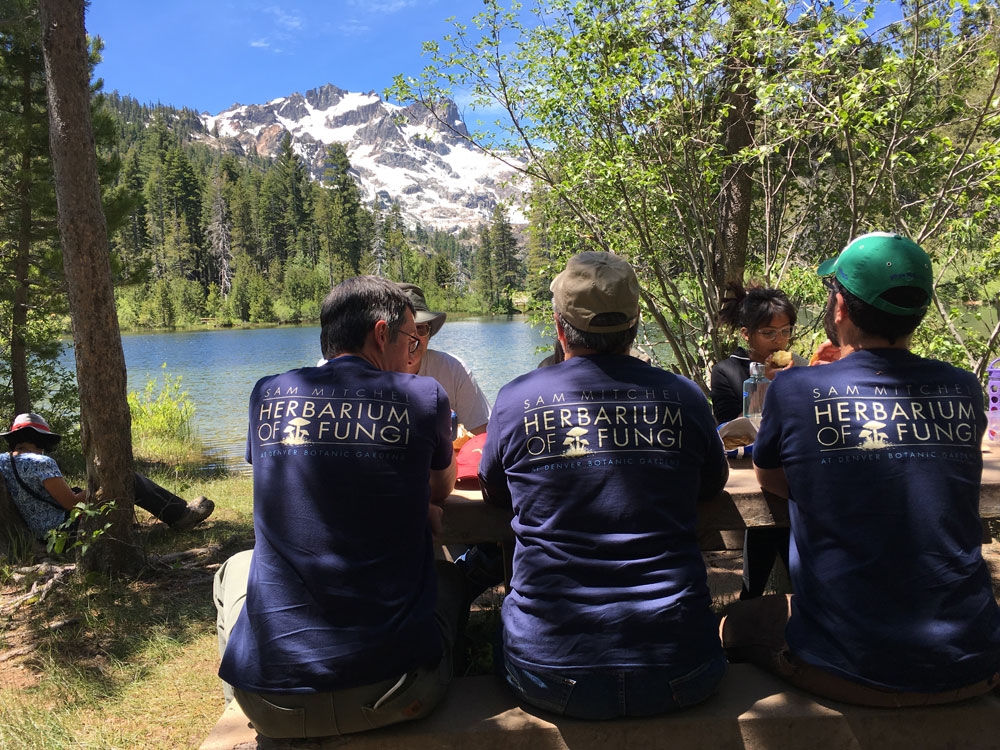 the denver botanic gardens team congregating near a lake