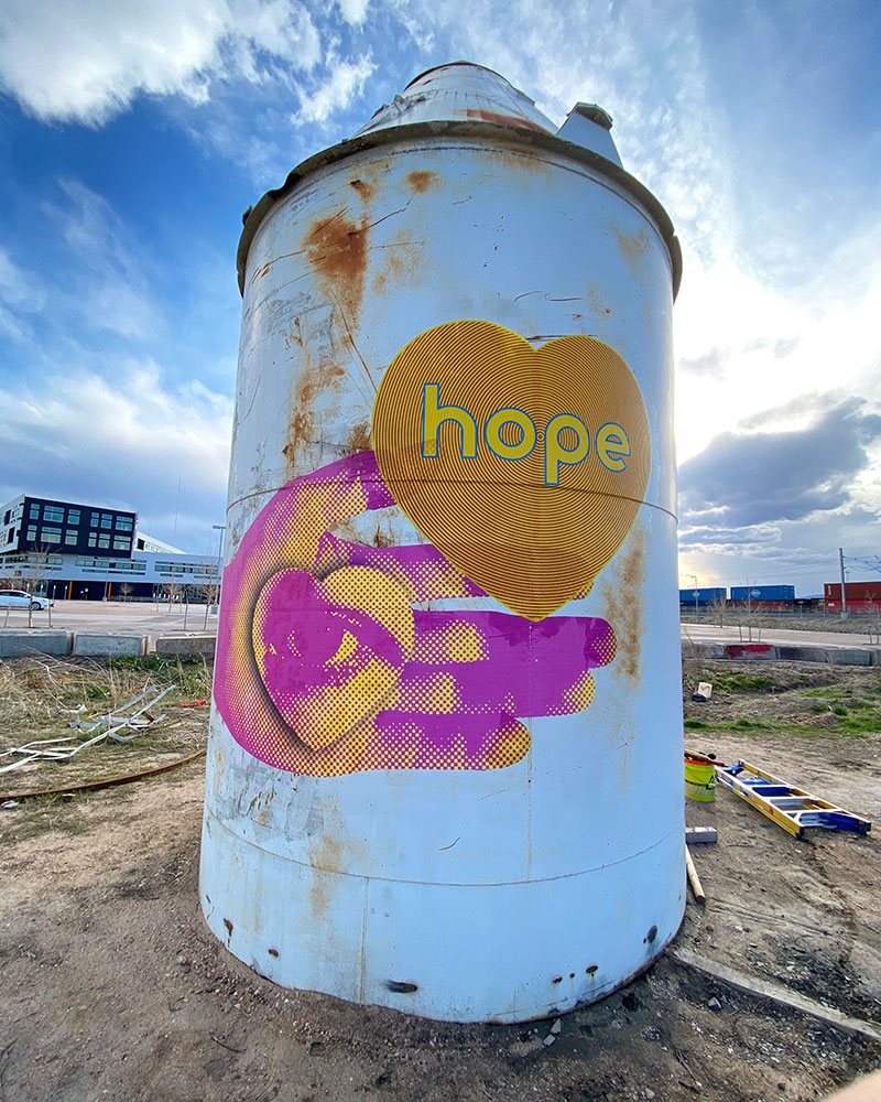 Koko Bayer, Hope (installation at River North District), paper and wheat paste, 2020