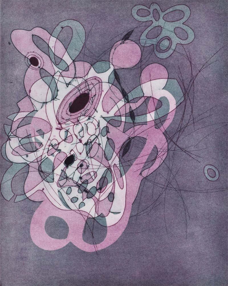 Taiko Chandler, On and On #19, oil monoprint diptych with stencils, 2018