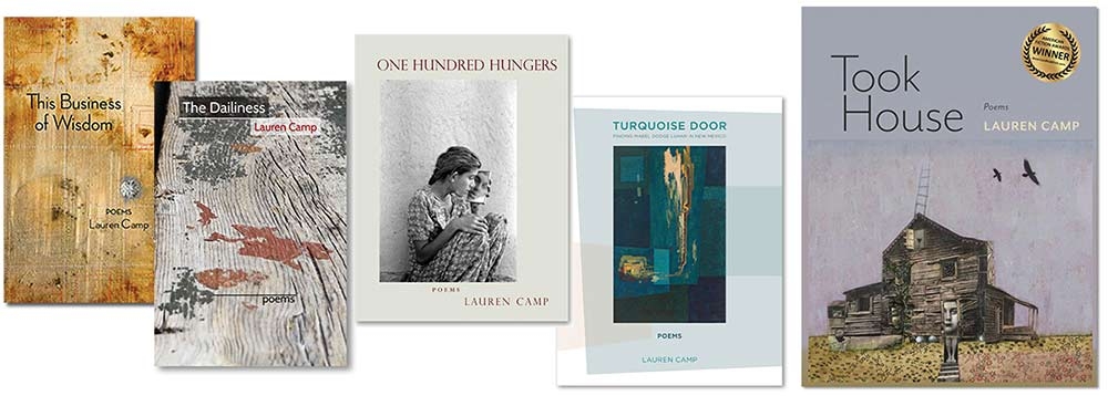Covers of books written by Lauren Camp