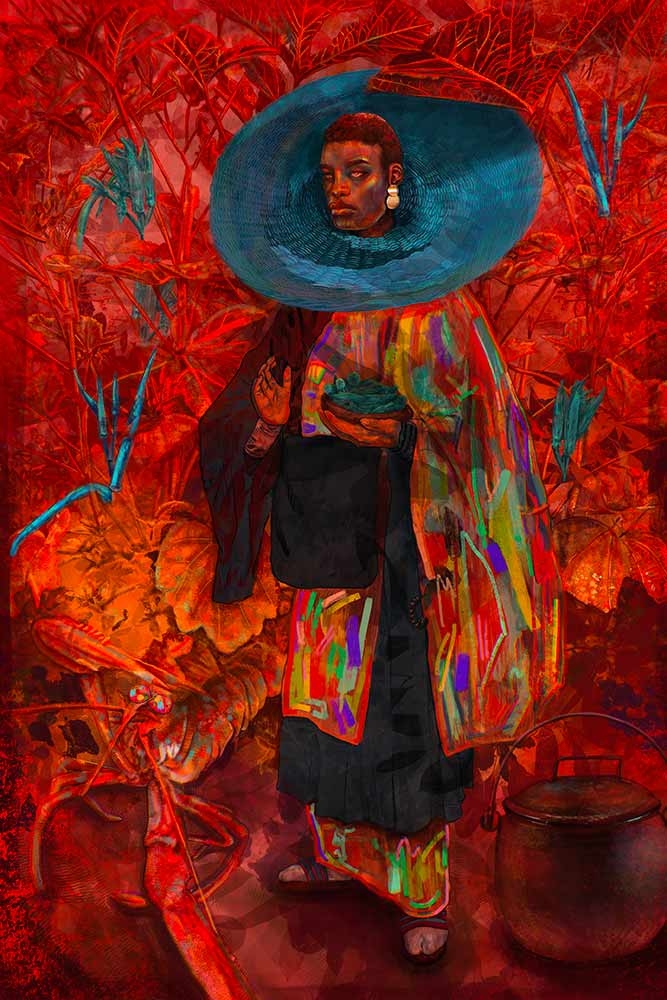 Jasmine Holmes, “Okra”, mixed media on aluminum, 2021.