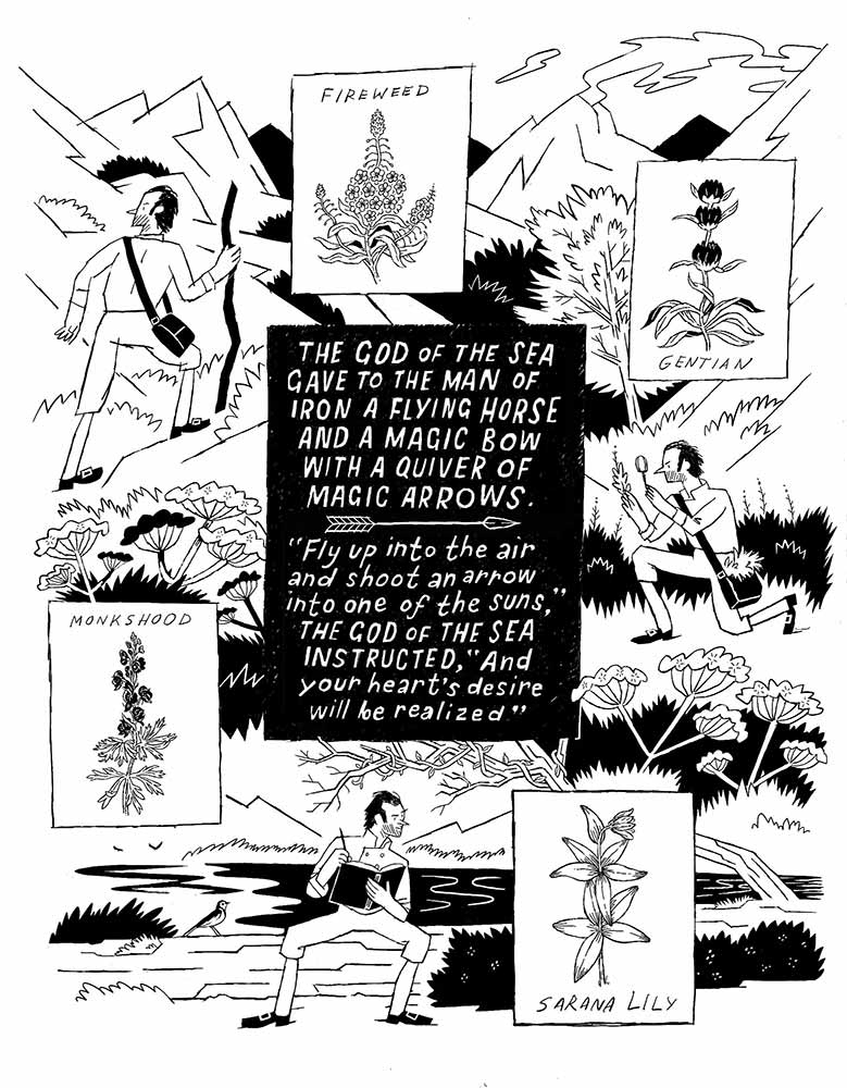 T Edward Bak, “GWS in Kamchatka”, 2021, pen, ink, and digital illustration. From the serialized graphic novel, “ISLAND OF MEMORY, SEA OF TIME”. Published by Floating World Comics.