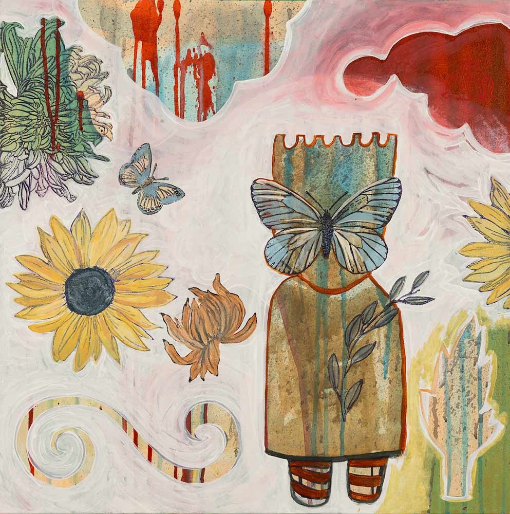 Melanie Yazzie, “He is With Us,” acrylic and mixed media, 2022.