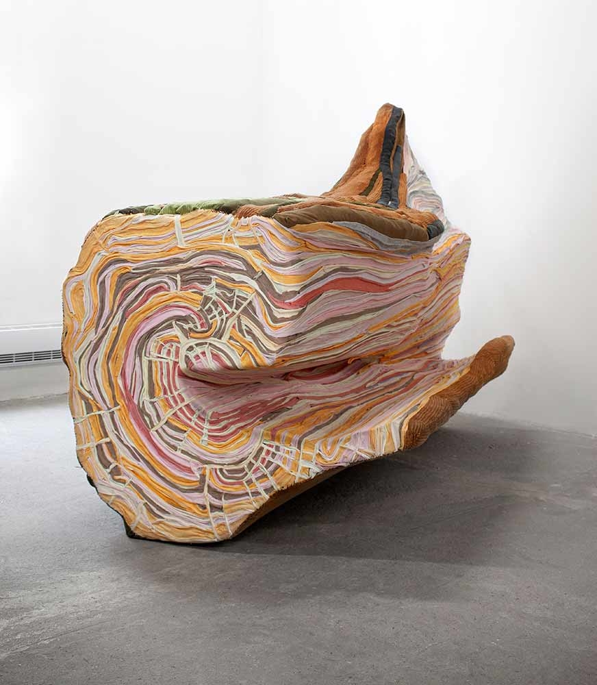 Tamara Kostianovsky, “Uprooted,” clothing belonging to the artist’s father, textiles and wood, 2021. Photo: Courtesy of Slag Gallery