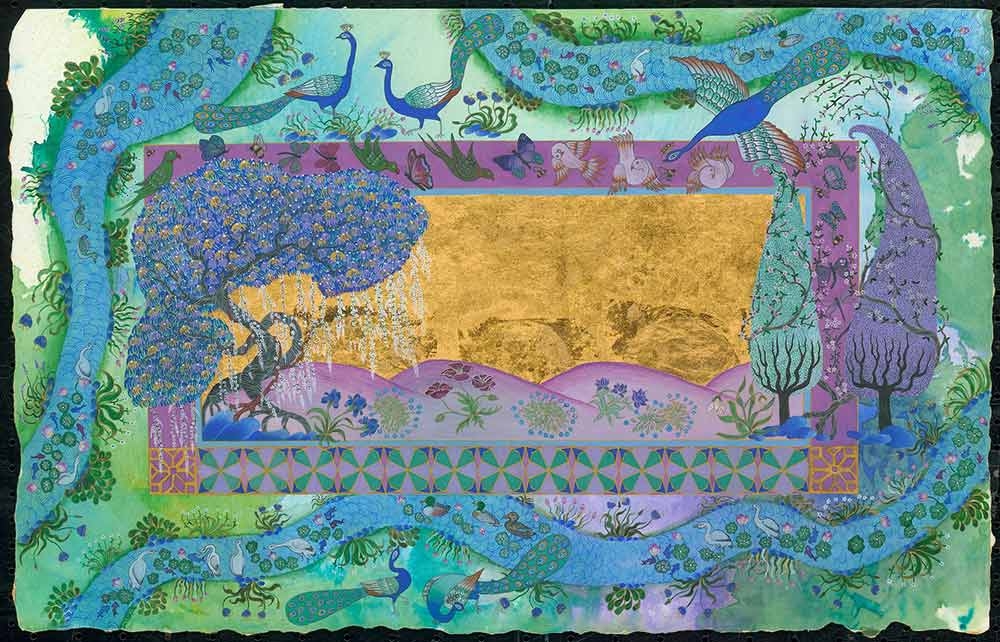 Aisha Imdad, “The Gardens of Eternity: Bagh-i-Wah Series II,” watercolor and gouache, 2022.