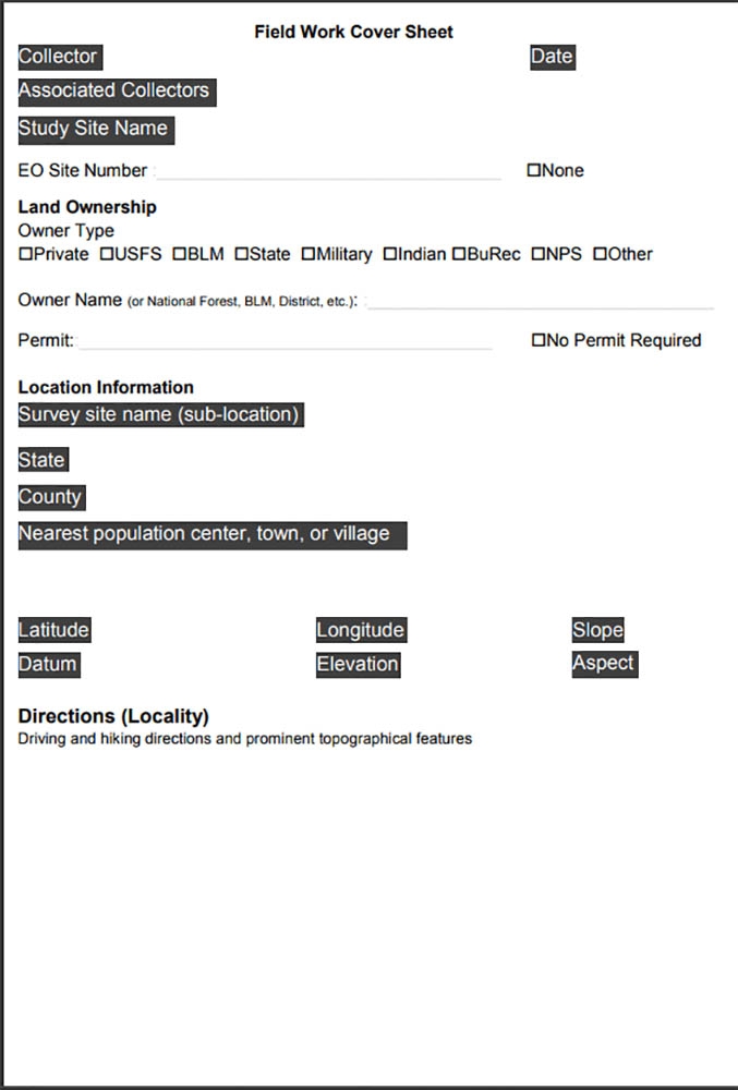 field work cover sheet