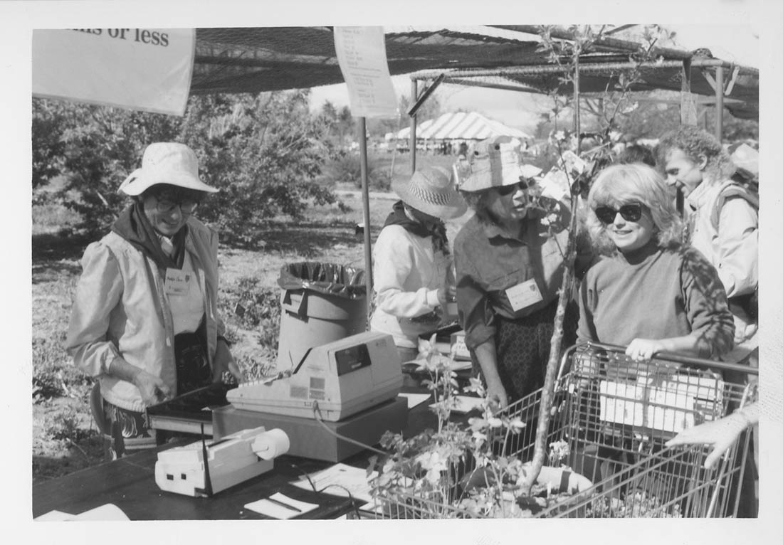 black and white photo plant sale check-out