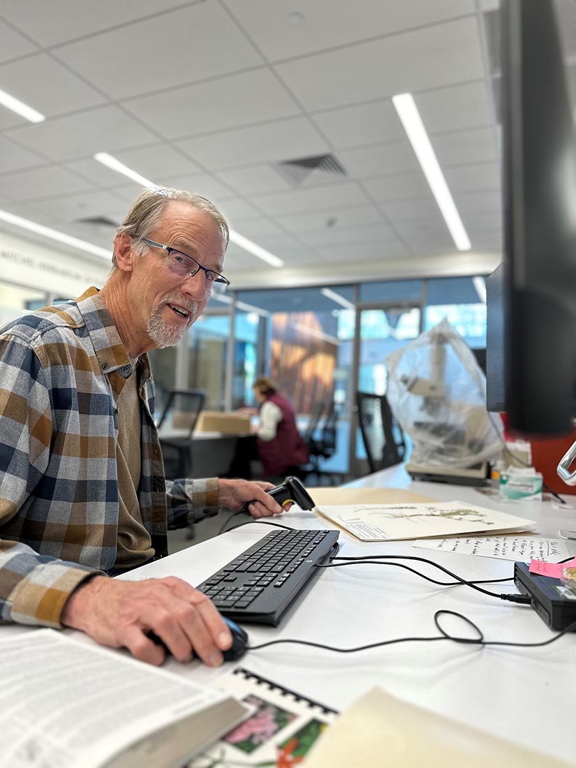 Man in checked shirt at computer