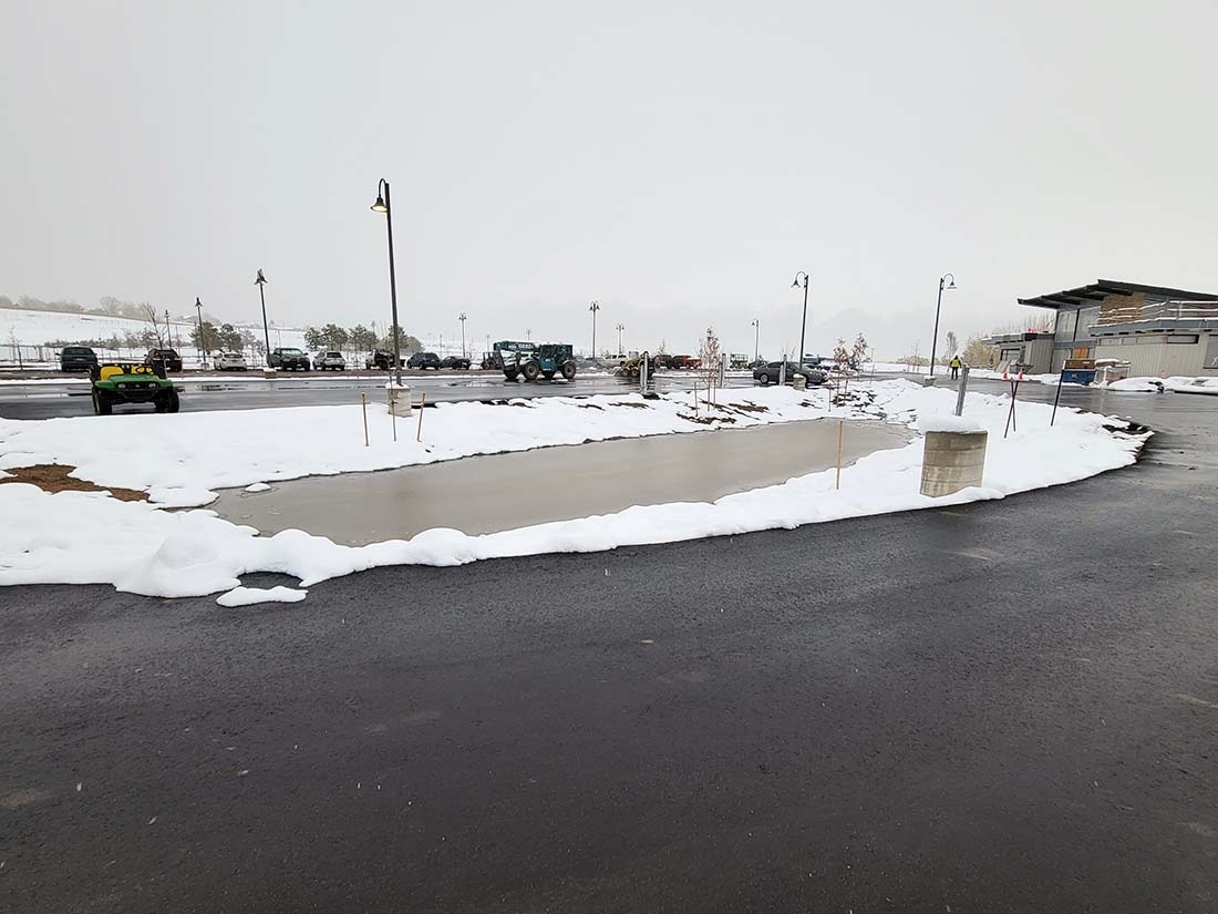 Rain garden under construction in snow