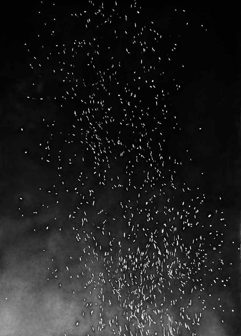 Glimmers of sparks from a fire