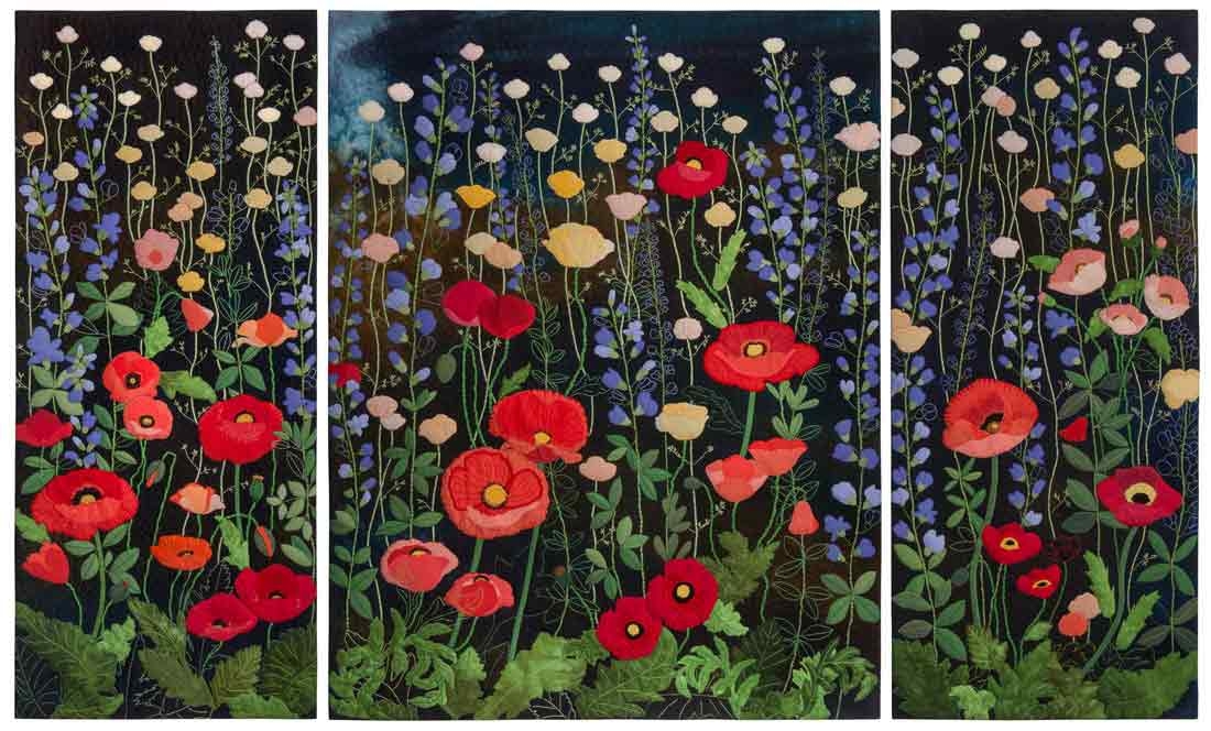 Red poppies and blue periwinkle