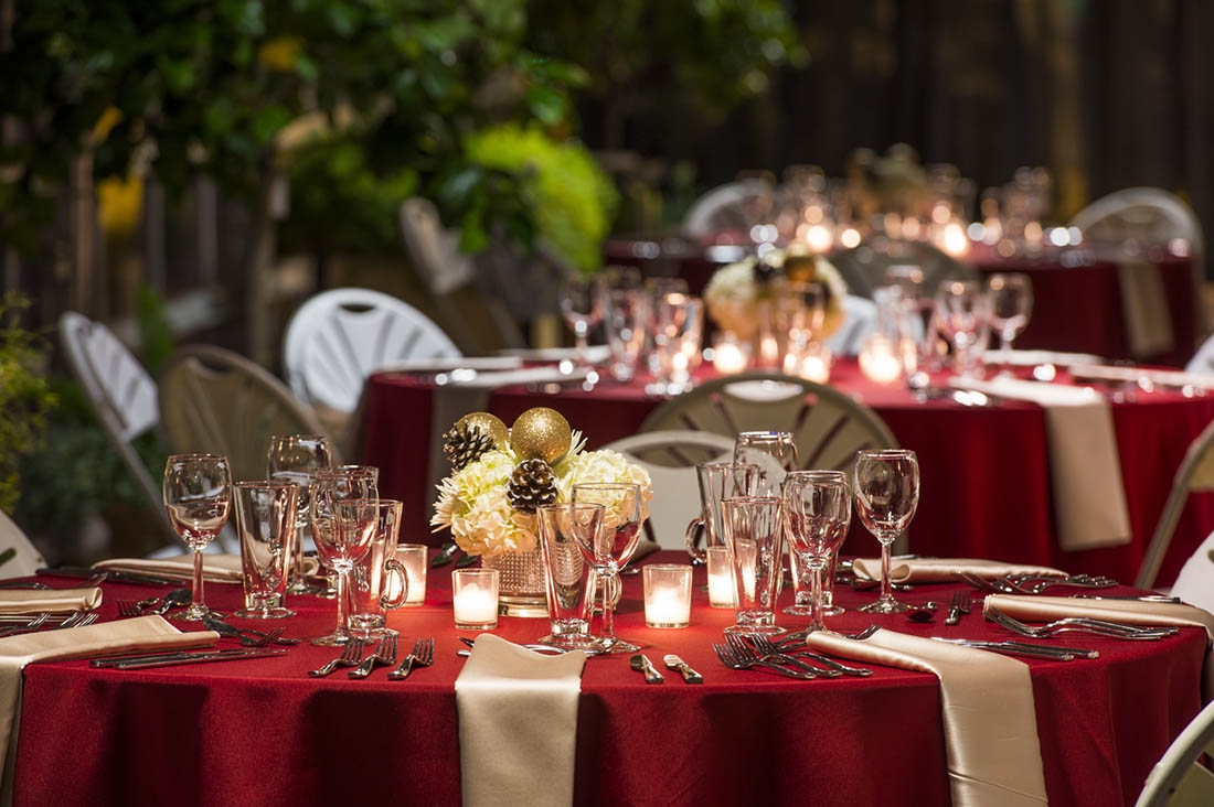 Tables set for formal holiday dinner
