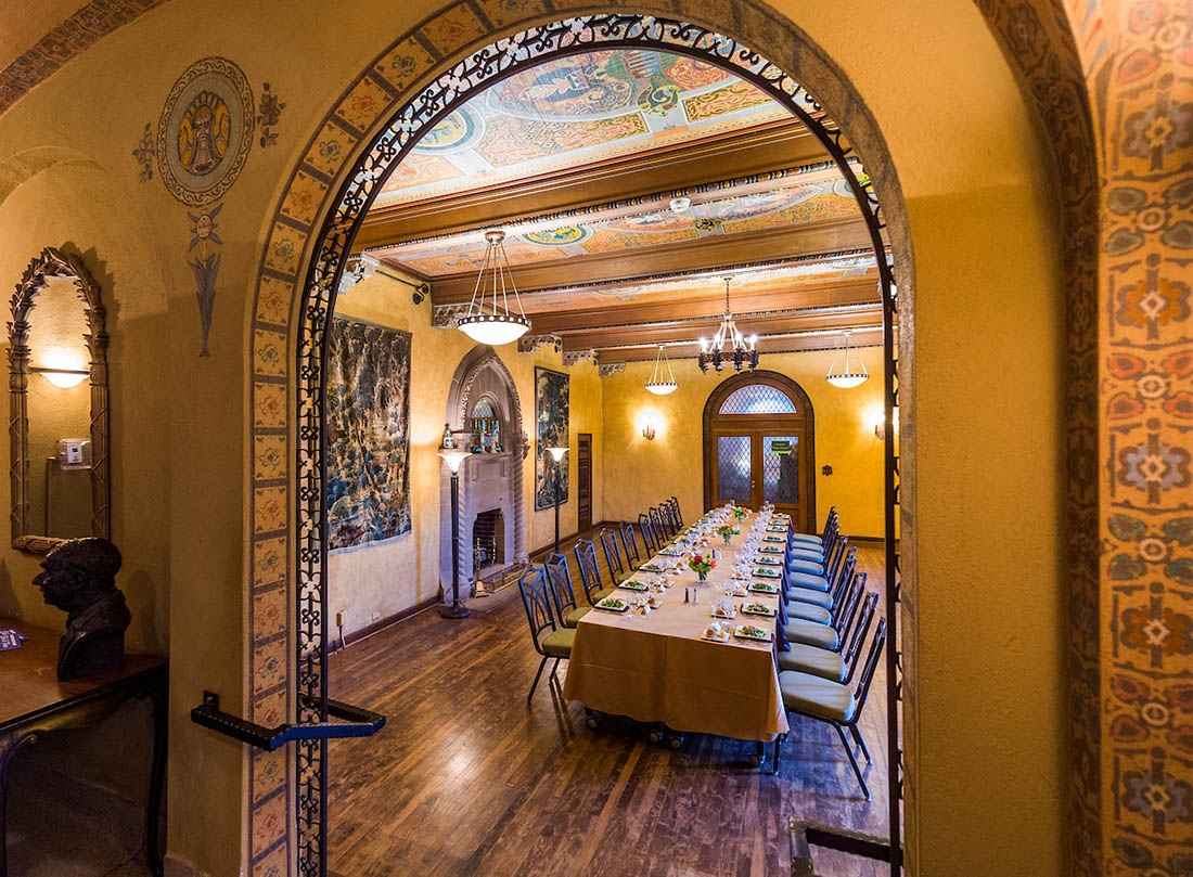 Table set for dinner in a historical mansion