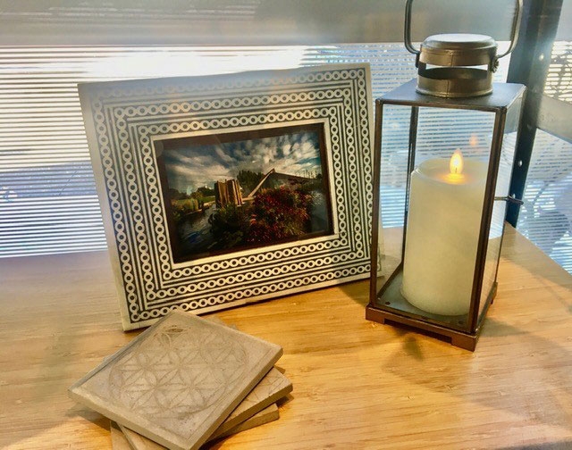 Faux Ivory & Ebony Picture Frame, Candle Tiles, Small Lantern