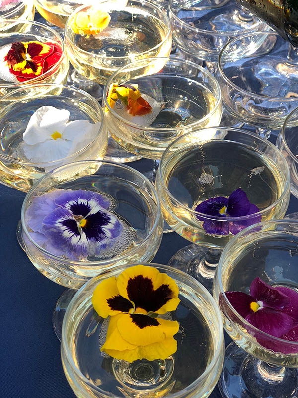 Champagne topped with flowers