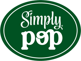 Simply Pop logo with white words on a green background